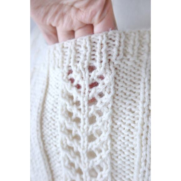 Handmade Cottagecore Short Sleeve Sweater Top Square Neck Cream Cable Knit - Picture 7 of 12